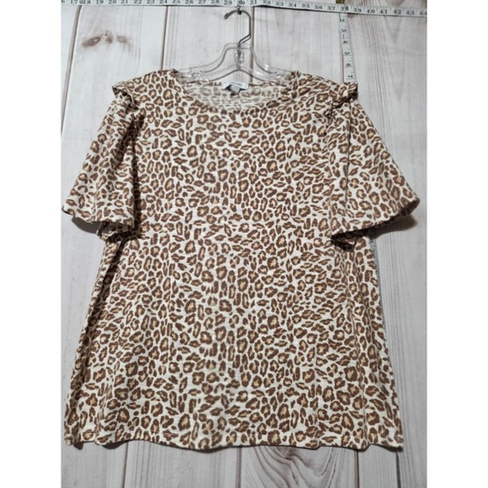 Nine West Shirt Womens Large Brown Leopard Print Stretch Short Sleeve Top